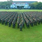 Foto udara KSAD Jenderal Dudung Abdurachman bersama para Dansat dalam Apel Komandan Satuan jajaran TNI Angkatan Darat di Mako Akademi Militer, Magelang, Kamis (23/6/2022). (Dok Dispenad)