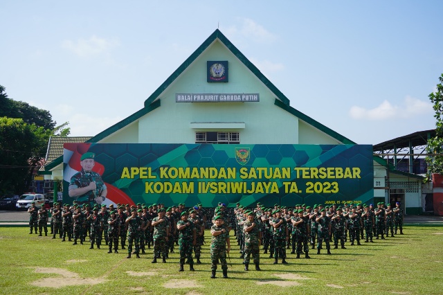 Foto udara peserta Apel Komandan Satuan Bersama Pangdam II/Swj (Penrem 042/Gapu) 
